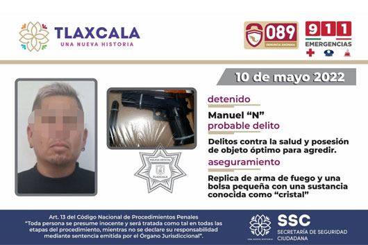 La SSC detiene en la Magdalena Tlaltelulco a una persona con una réplica de arma de fuego