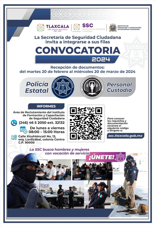 Lanza SSC convocatoria para policía estatal y custodio